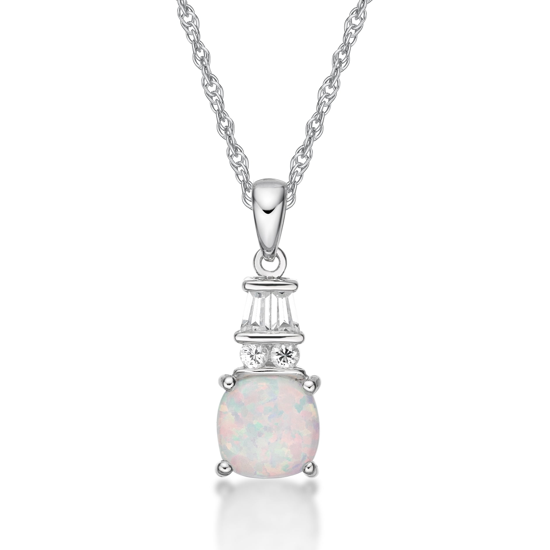 Jay Heart Designs 925 Sterling Silver Created Opal and Created White Sapphire Pendant with 18" Chain