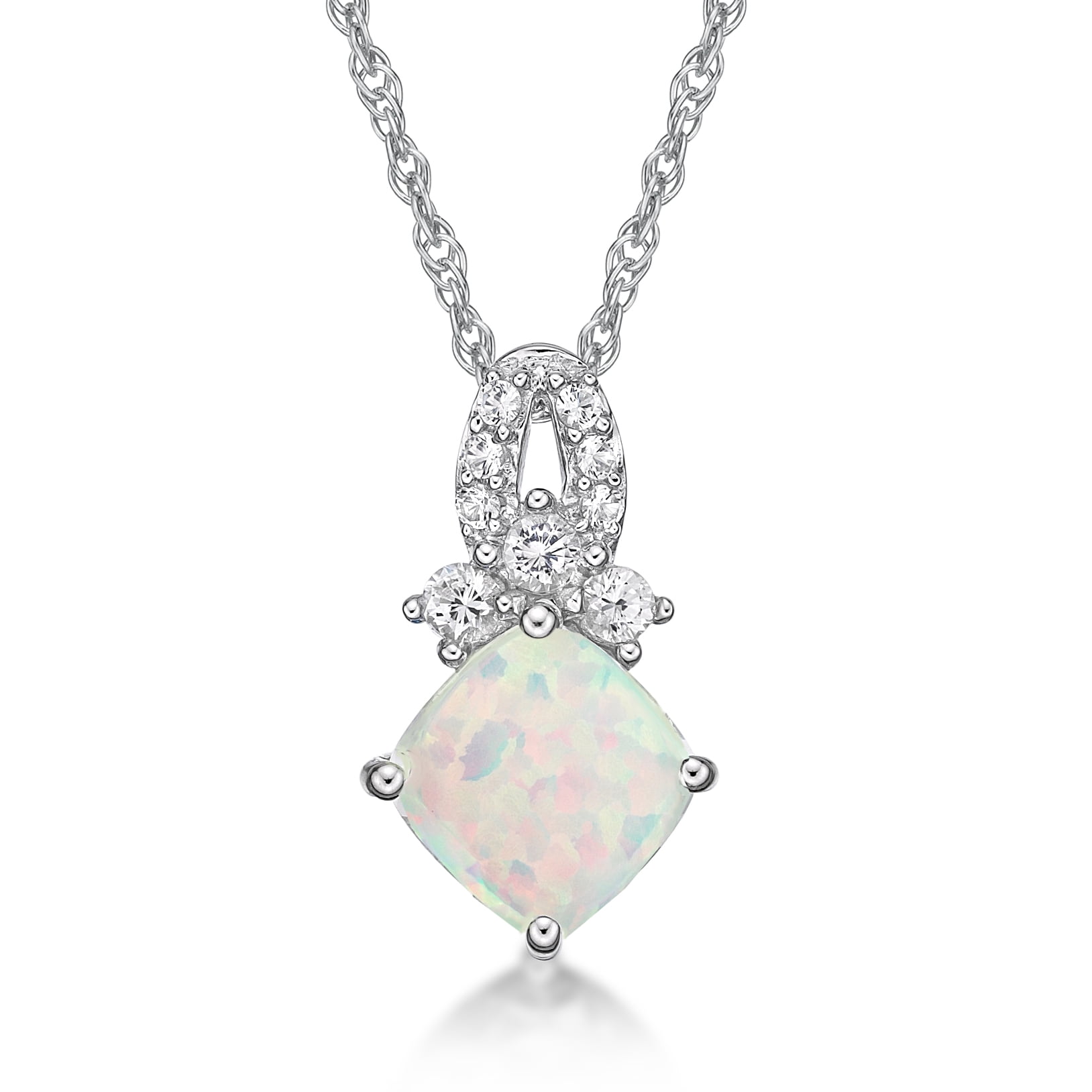 Jay Heart Designs 925 Sterling Silver Created Opal and Created White Sapphire Pendant with 18" Chain