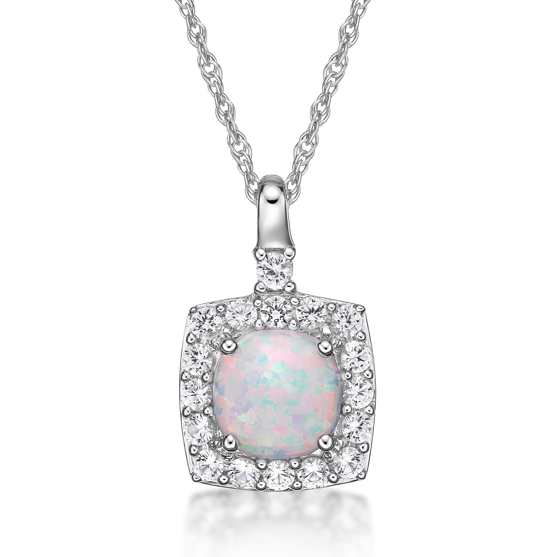 Jay Heart Designs 925 Sterling Silver Created Opal and Created White Sapphire Pendant with 18" Chain