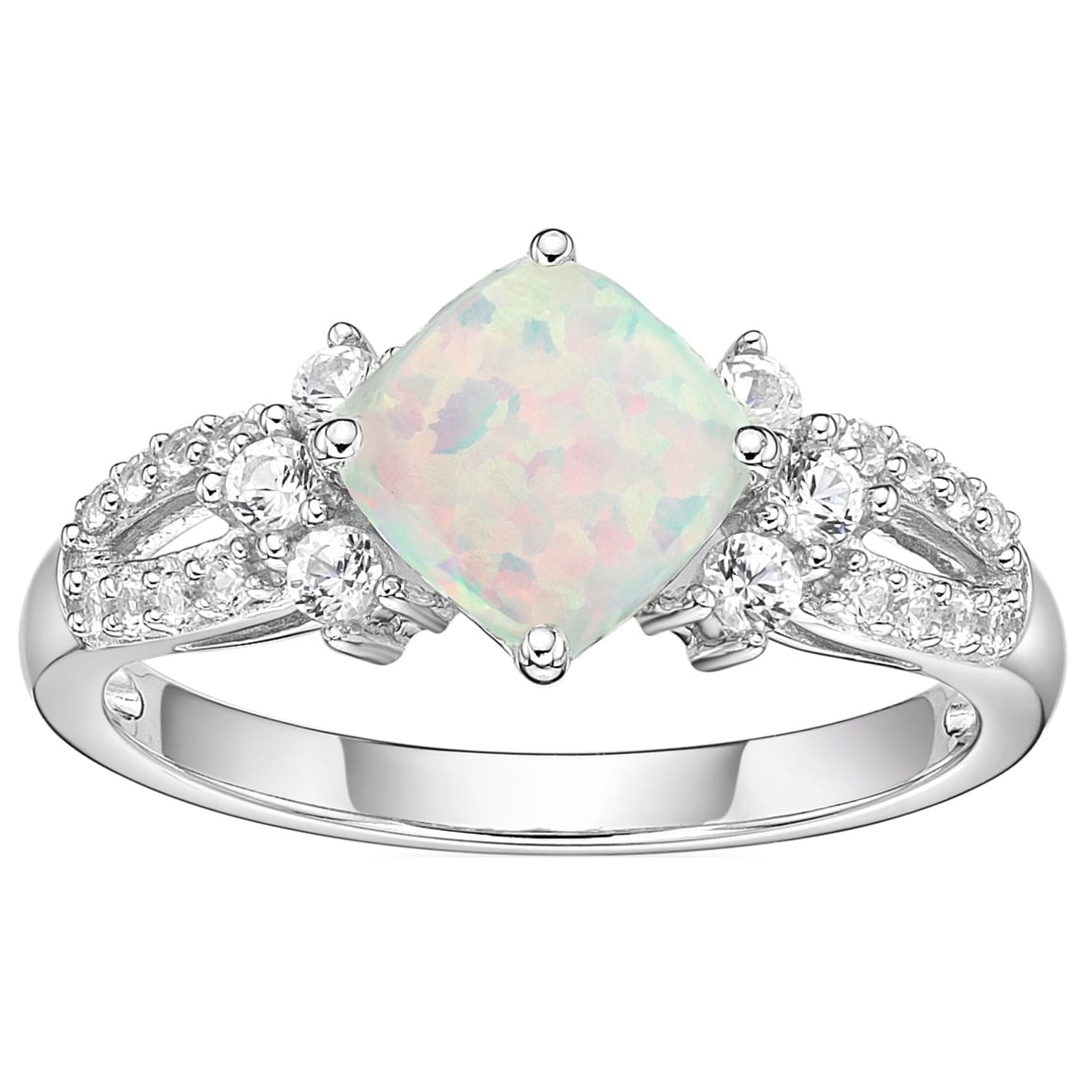 Jay Heart Designs 925 Sterling Silver Created Opal and Created White Sapphire Ring