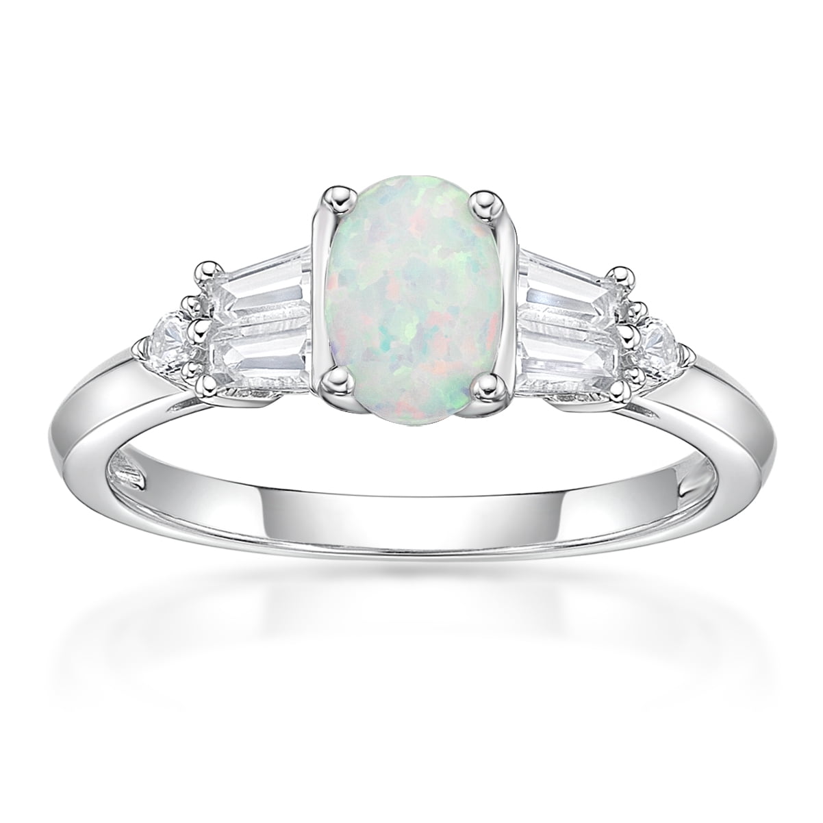 Jay Heart Designs 925 Sterling Silver Created Opal and Created White Sapphire Ring