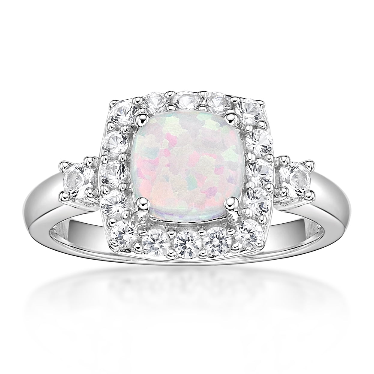 Jay Heart Designs 925 Sterling Silver Created Opal and Created White Sapphire Ring