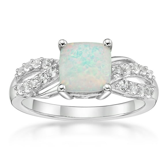 Jay Heart Designs 925 Sterling Silver Created Opal and Created White Sapphire Ring