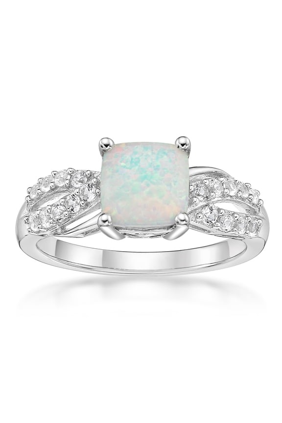 Jay Heart Designs 925 Sterling Silver Created Opal and Created White Sapphire Ring