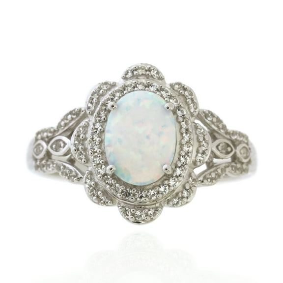 Jay Heart Designs 925 Sterling Silver Created Opal and Created White Sapphire Ring