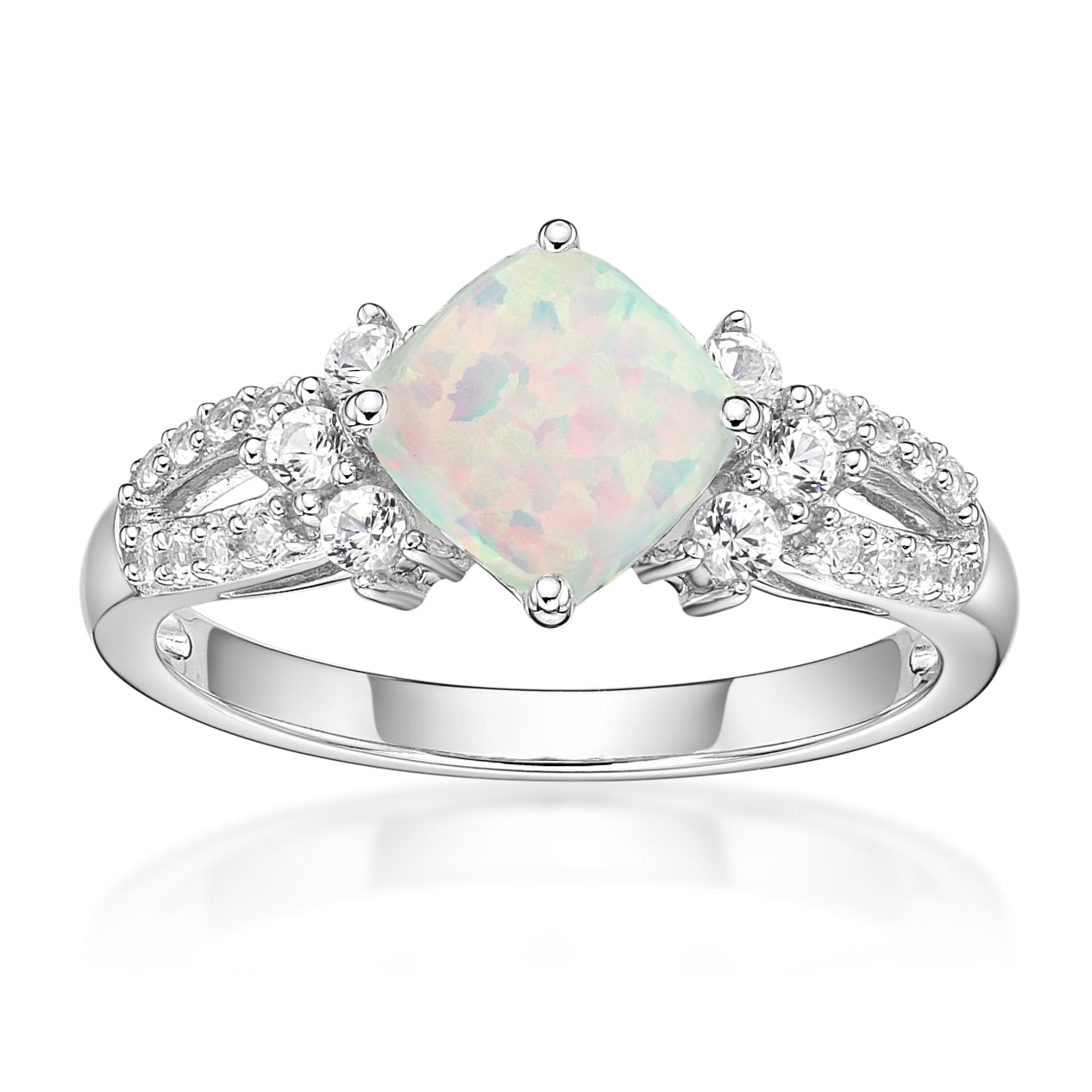 Jay Heart Designs 925 Sterling Silver Created Opal and Created White Sapphire Ring