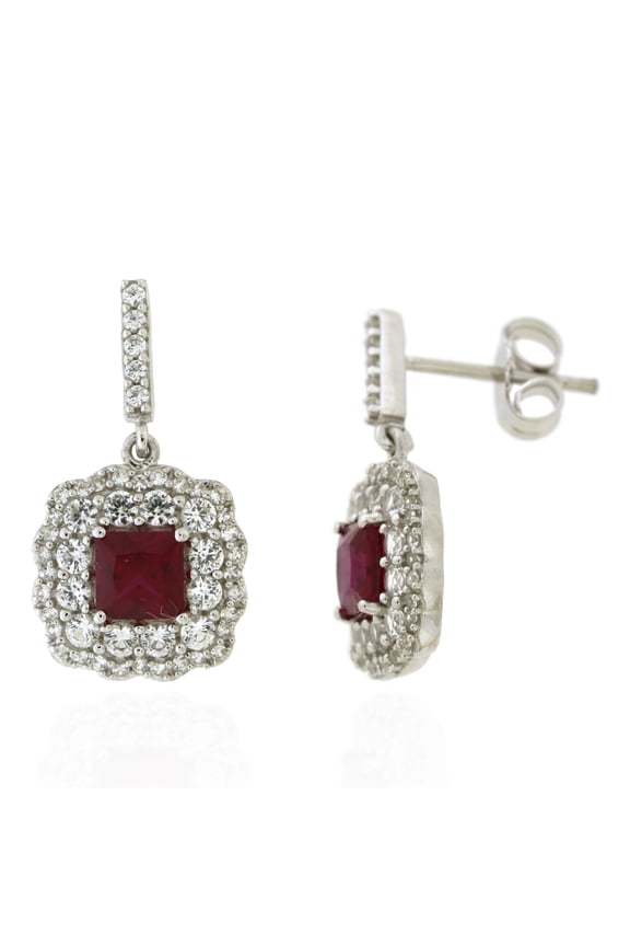 925 Sterling Silver Created Ruby and Created White Sapphire Earrings