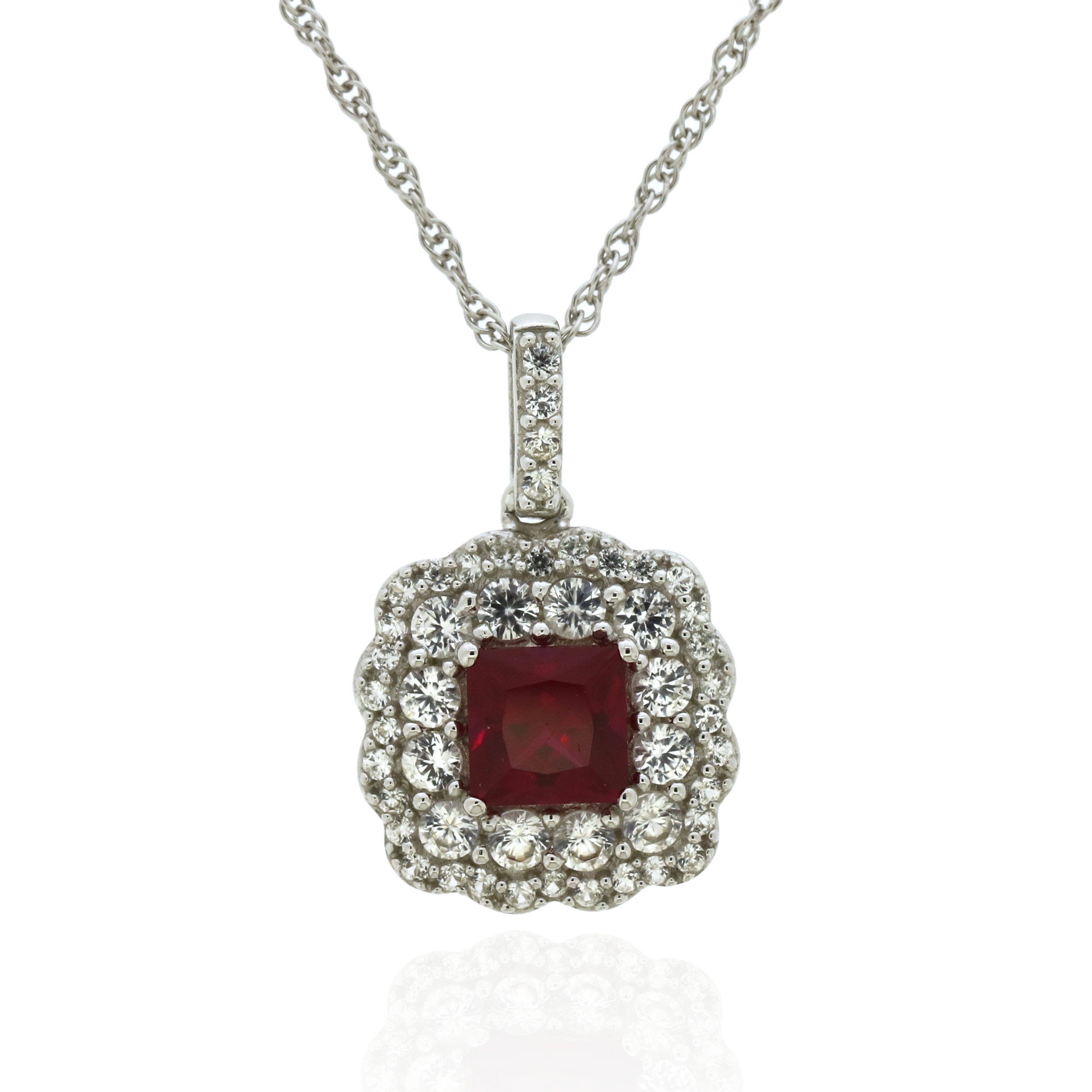 Jay Heart Designs 925 Sterling Silver Created Ruby and Created White Sapphire Pendant with 18" Chain