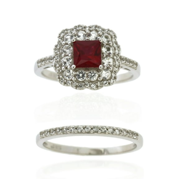 Jay Heart Designs 925 Sterling Silver Created Ruby and Created White Sapphire Ring