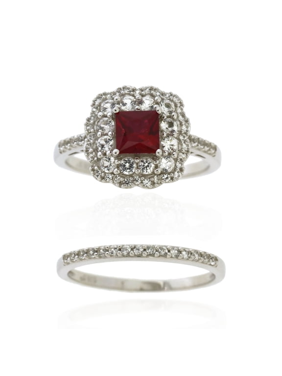 Jay Heart Designs 925 Sterling Silver Created Ruby and Created White Sapphire Ring