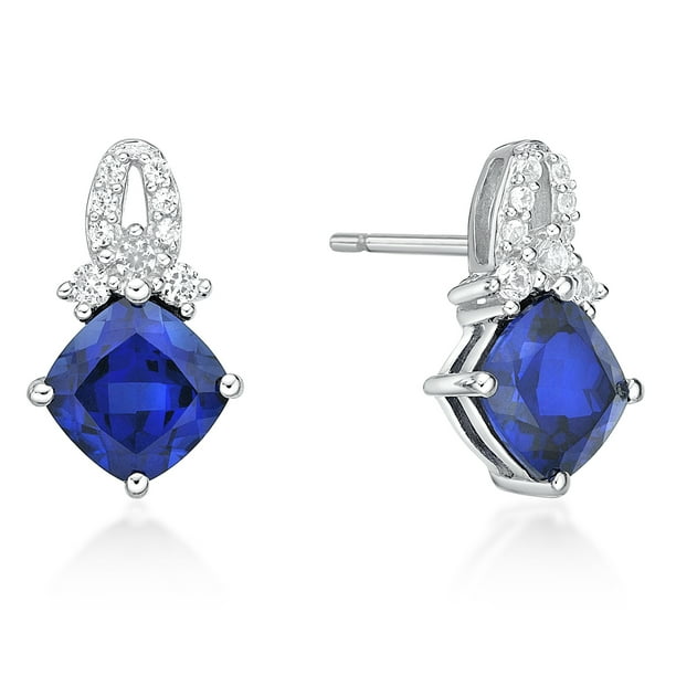 Sterling Silver Created White and Blue Sapphire Earrings Sterling Silver Created White and Blue Sapphire Earrings