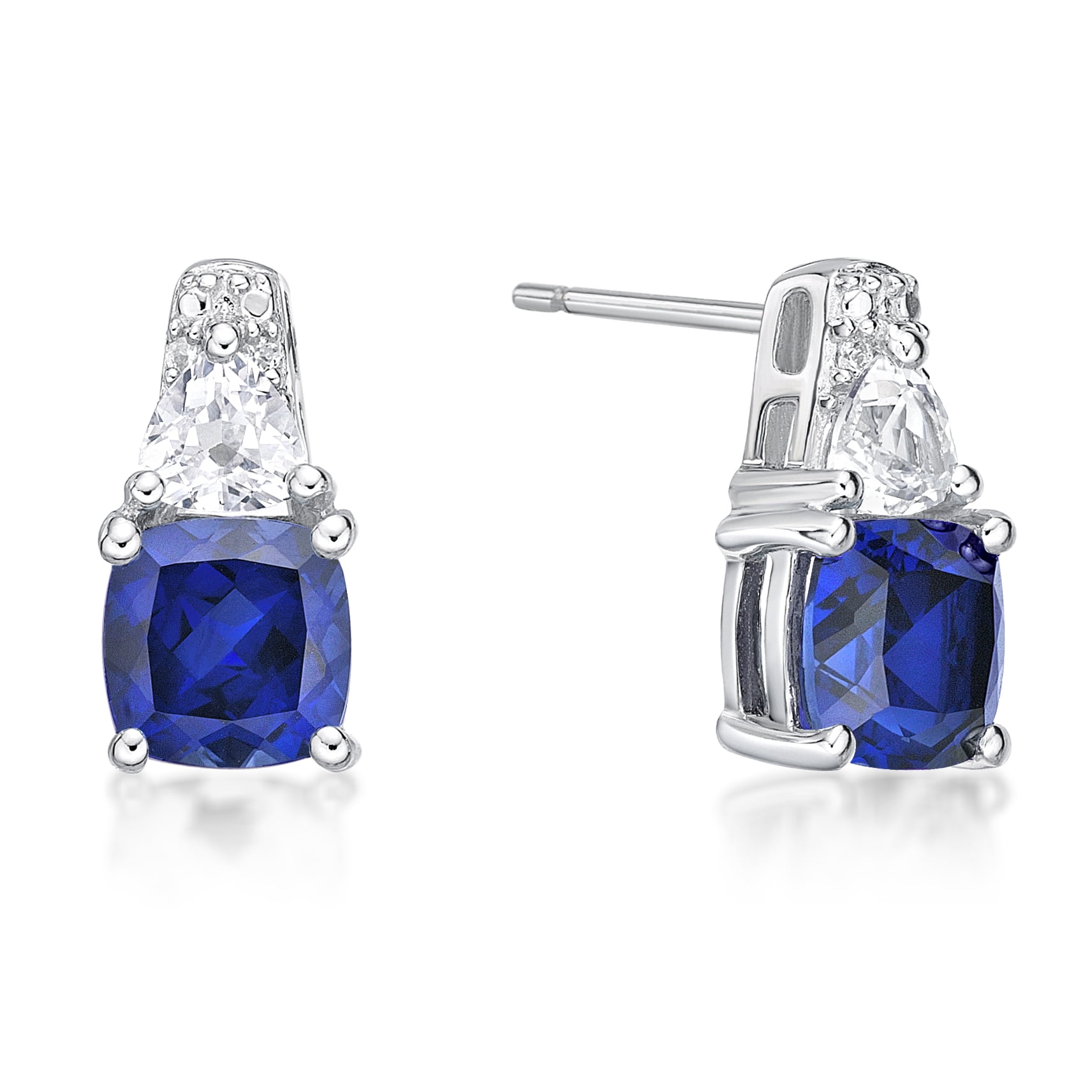 Jay Heart Designs 925 Sterling Silver Created Sapphire and Created White Sapphire Earrings