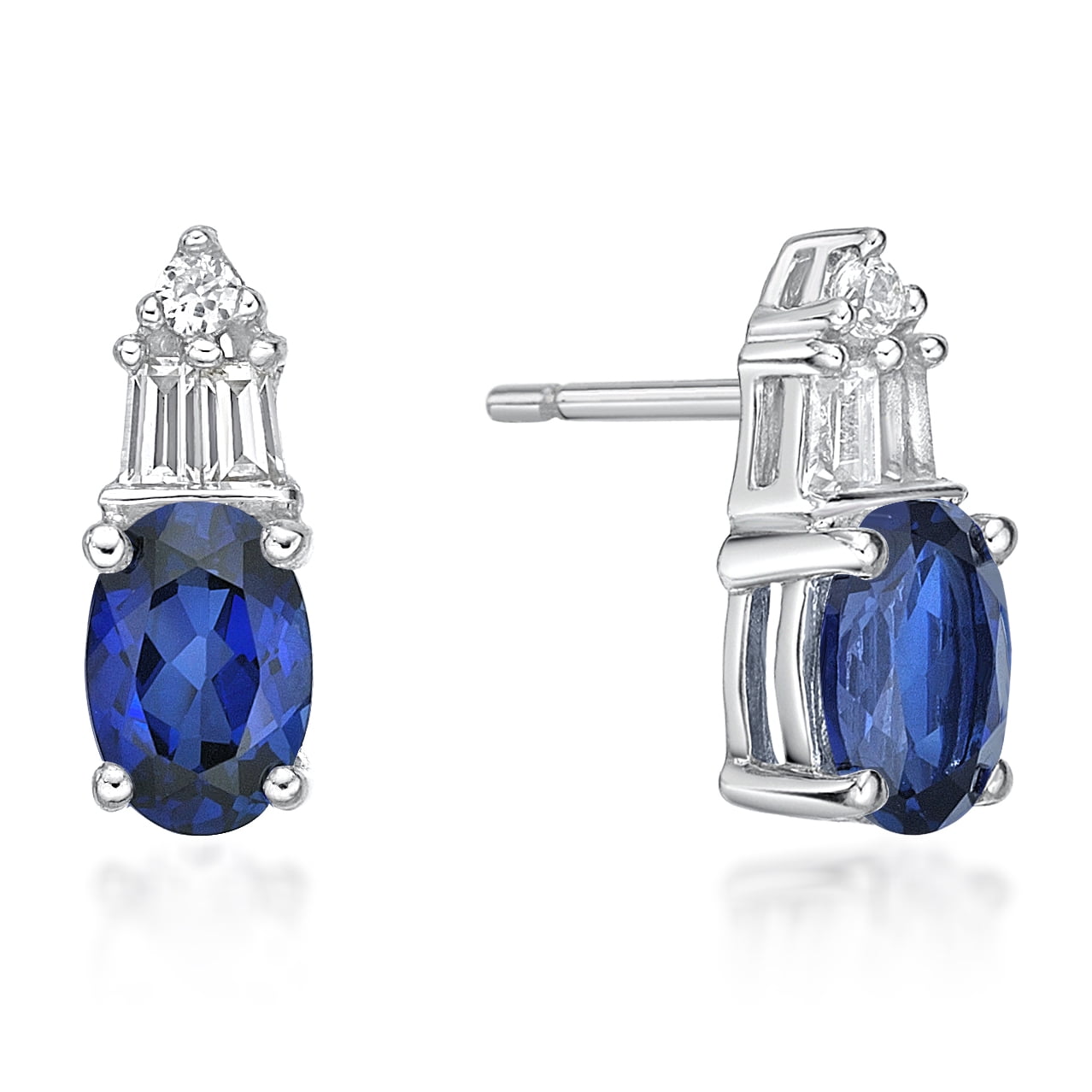 Jay Heart Designs 925 Sterling Silver Created Sapphire and Created White Sapphire Earrings