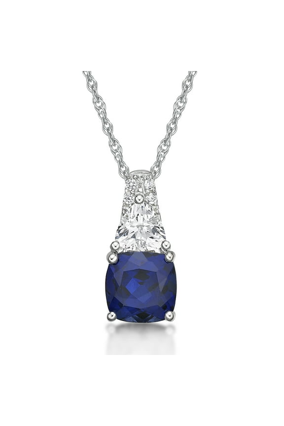 925 Sterling Silver Created Sapphire and Created White Sapphire Pendant with 18" Chain