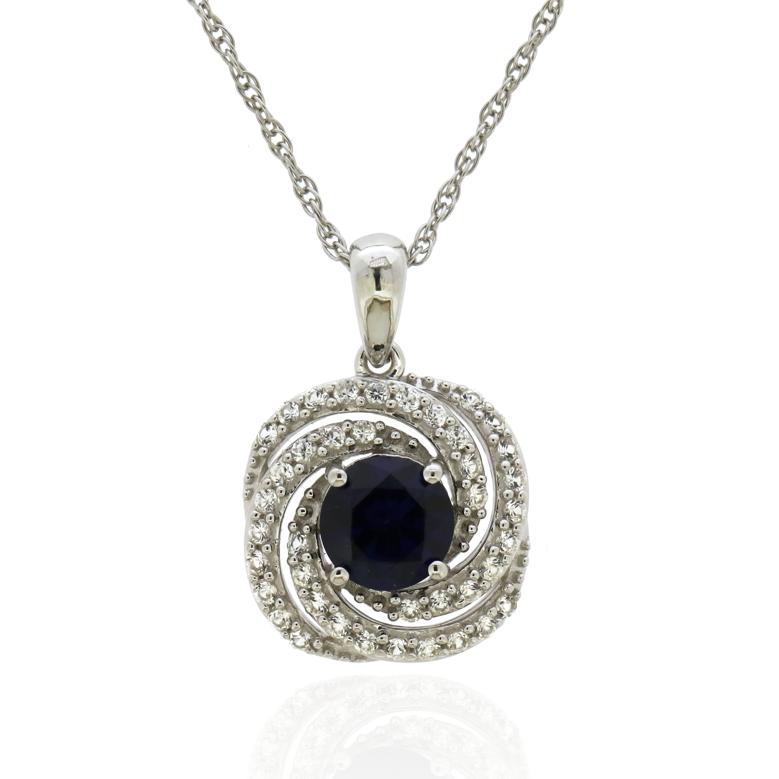 Jay Heart Designs 925 Sterling Silver Created Sapphire and Created White Sapphire Pendant with 18" Chain