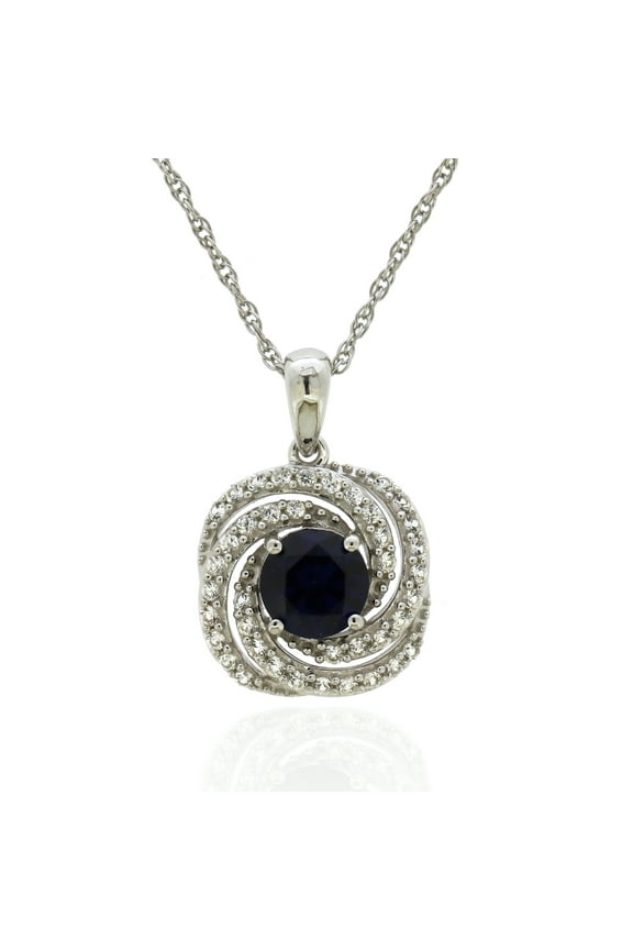 925 Sterling Silver Created Sapphire and Created White Sapphire Pendant with 18" Chain