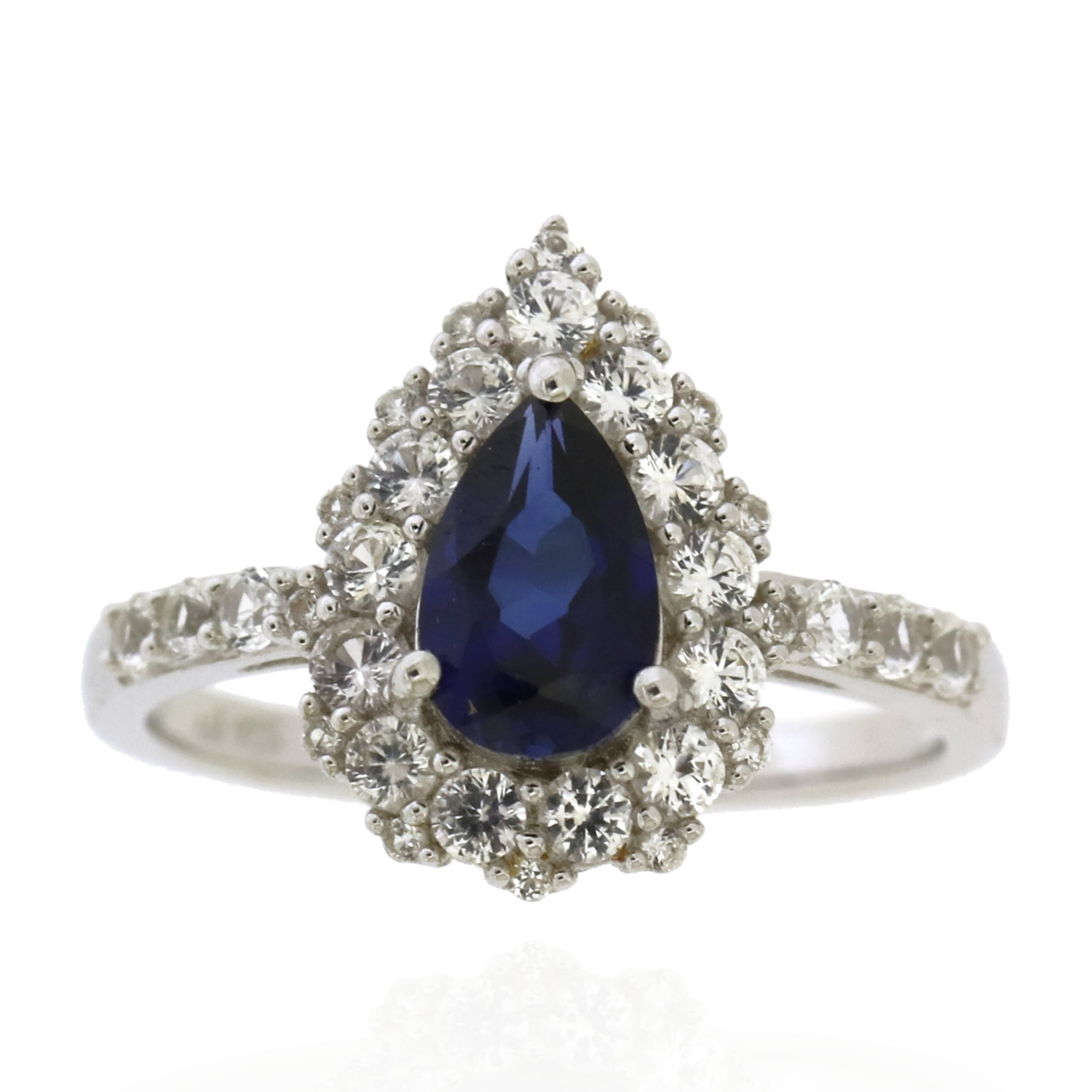 Jay Heart Designs 925 Sterling Silver Created Sapphire and Created White Sapphire Ring