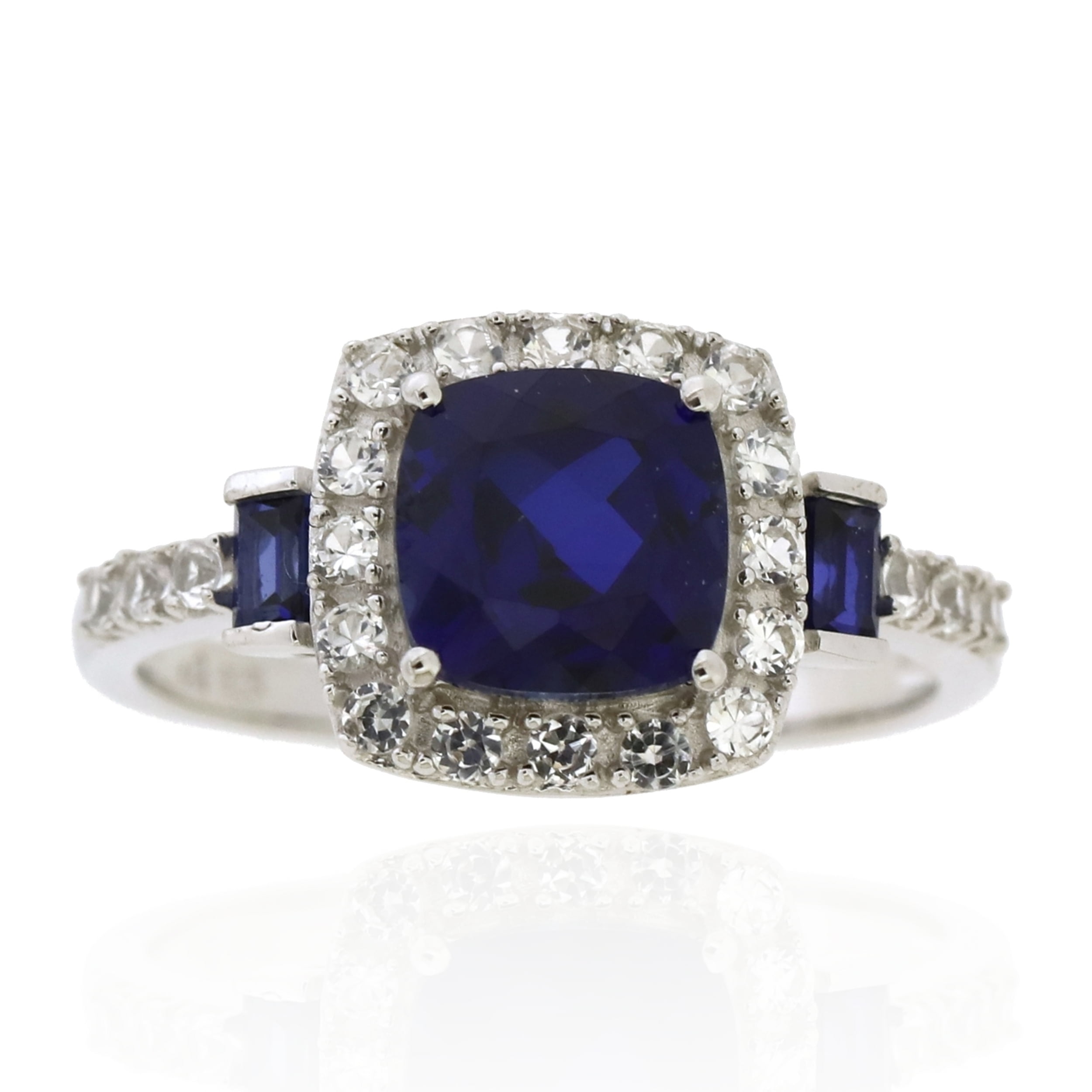 Jay Heart Designs 925 Sterling Silver Created Sapphire and Created White Sapphire Ring