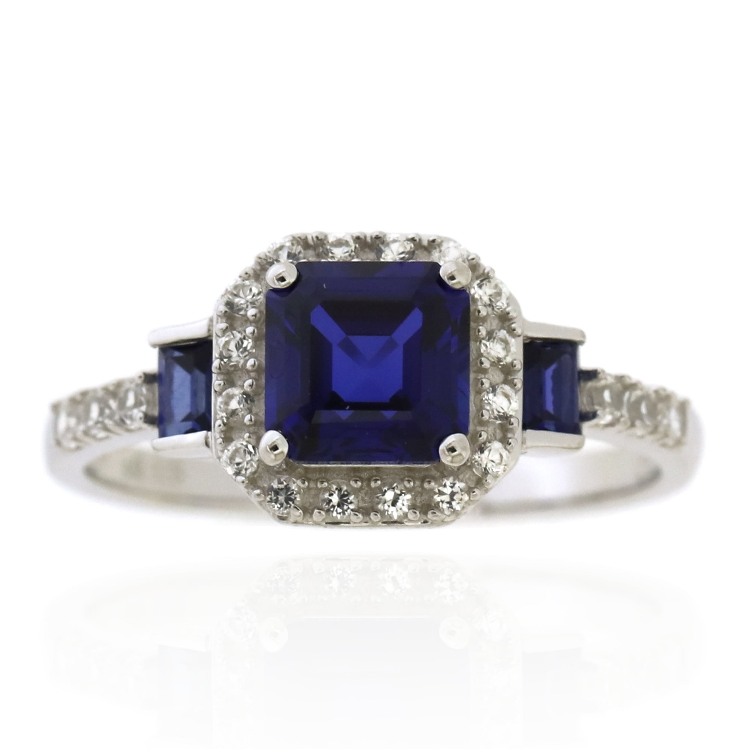 Jay Heart Designs 925 Sterling Silver Created Sapphire and Created White Sapphire Ring