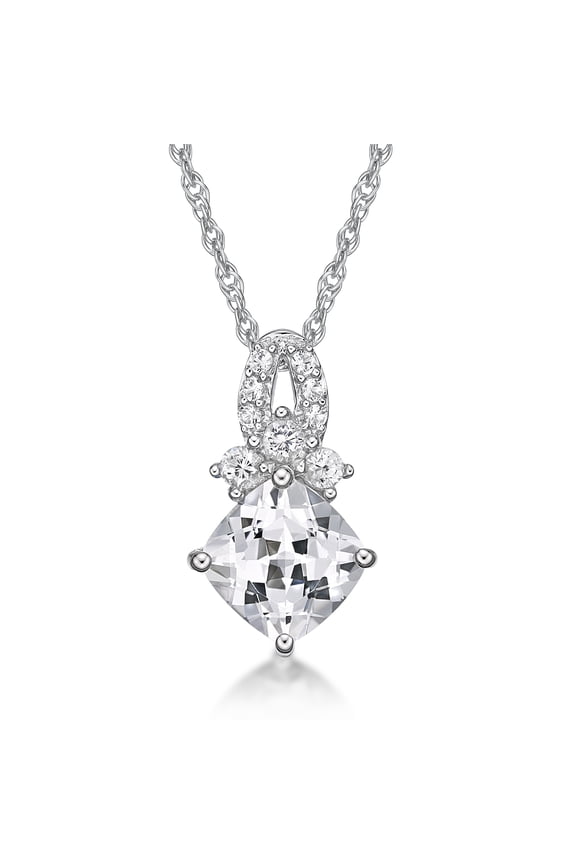 925 Sterling Silver Created White Sapphire Pendant with 18" Chain