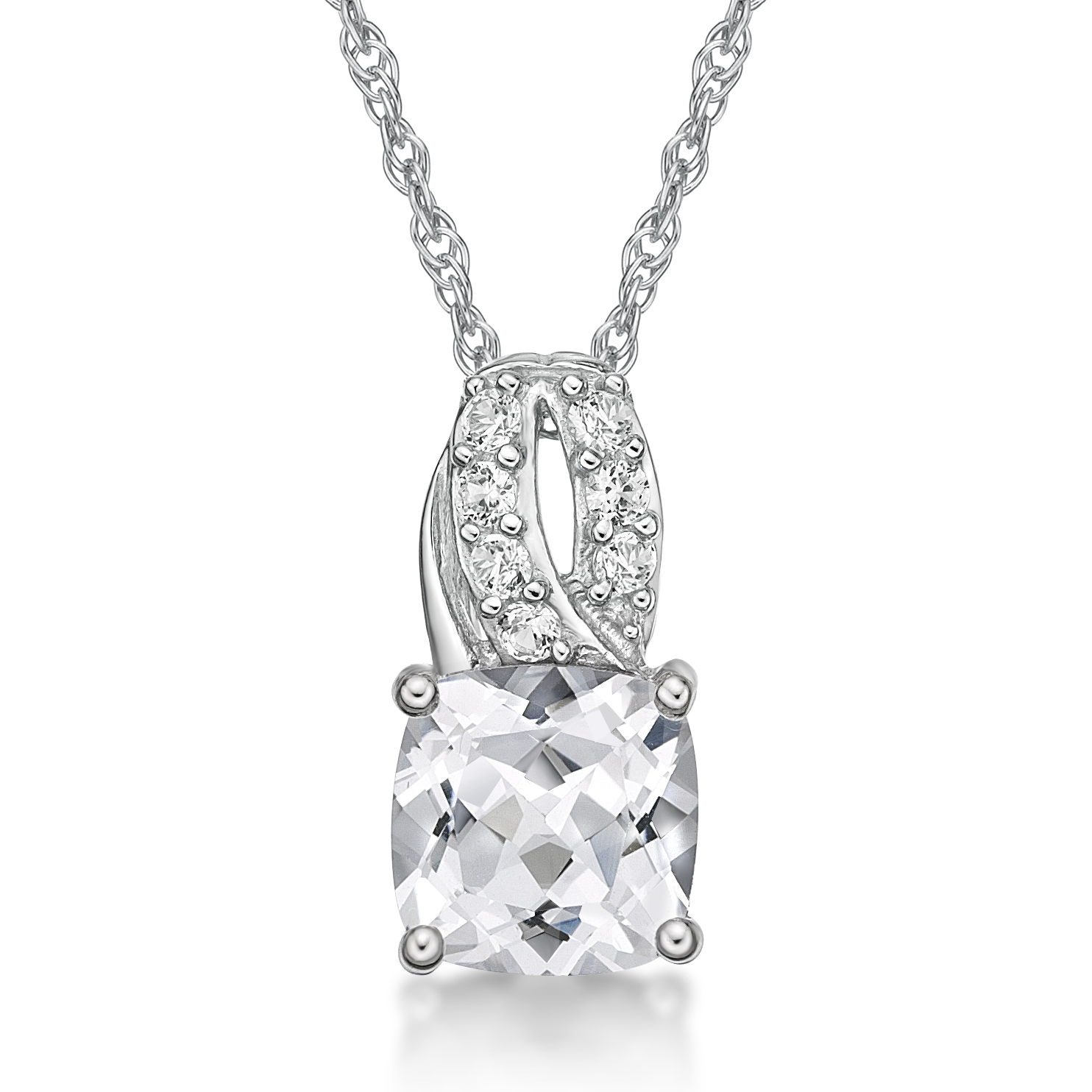 Jay Heart Designs 925 Sterling Silver Created White Sapphire Pendant with 18" Chain
