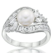 Jay Heart Designs 925 Sterling Silver Fancy Freshwater Pearl with Simulated White Diamond accent Ring