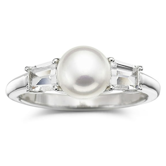 Jay Heart Designs 925 Sterling Silver Freshwater Pearl and Created White Sapphire Ring
