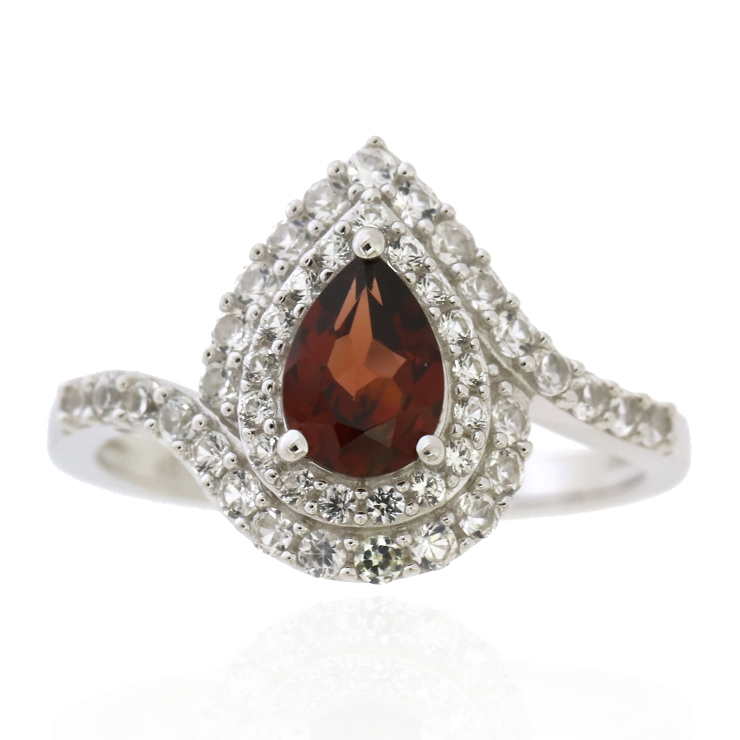 Jay Heart Designs 925 Sterling Silver Garnet and Created White Emerald Ring