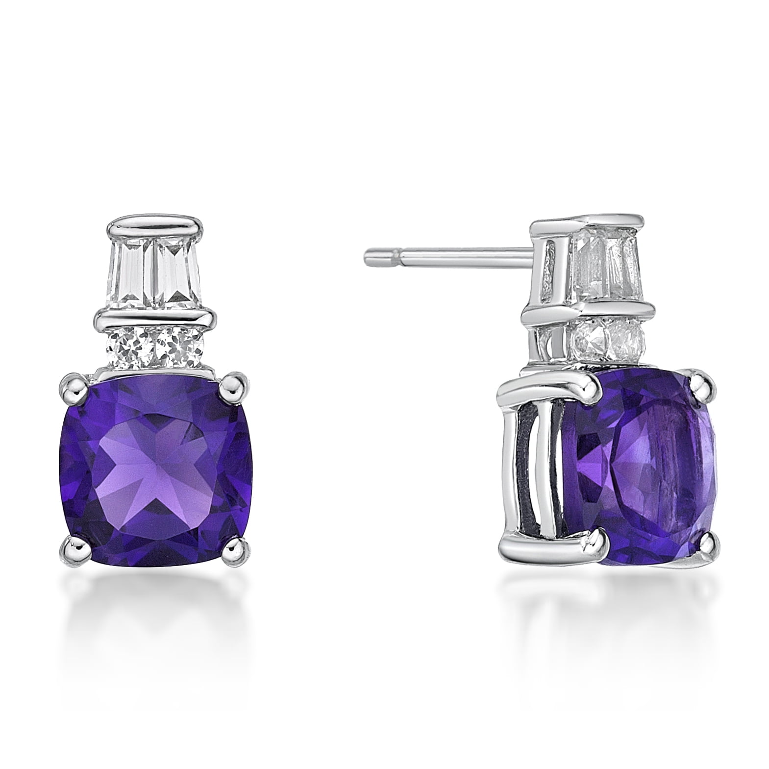 Jay Heart Designs 925 Sterling Silver Genuine Amethyst and Created White Sapphire Earrings
