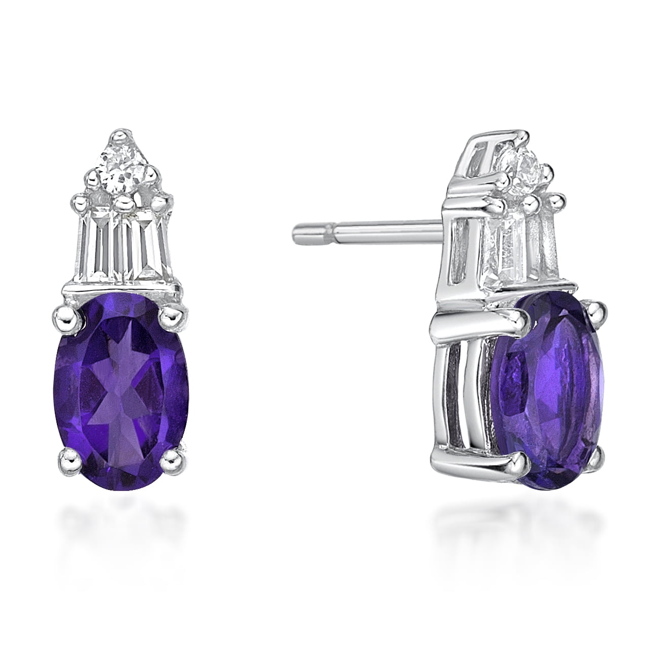 Jay Heart Designs 925 Sterling Silver Genuine Amethyst and Created White Sapphire Earrings