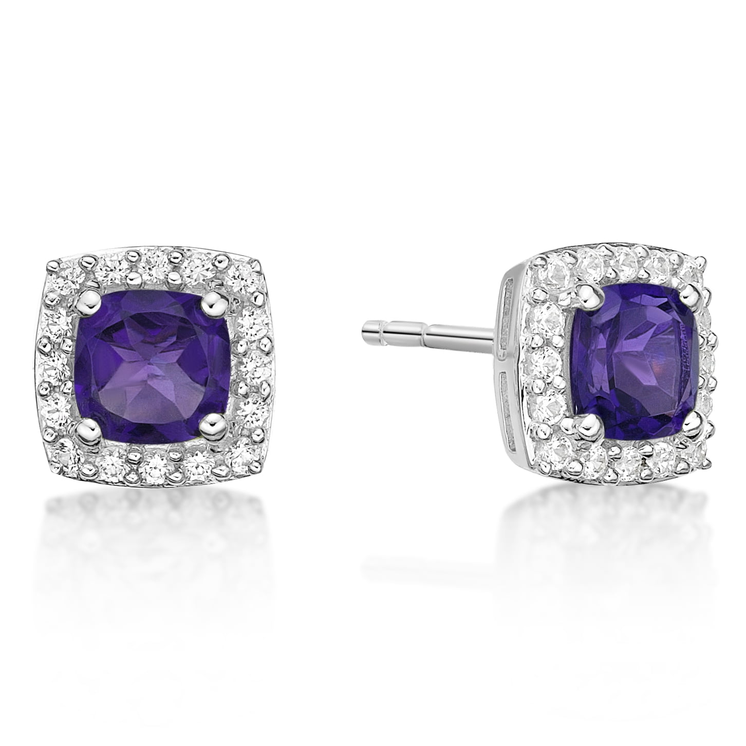 Jay Heart Designs 925 Sterling Silver Genuine Amethyst and Created White Sapphire Earrings