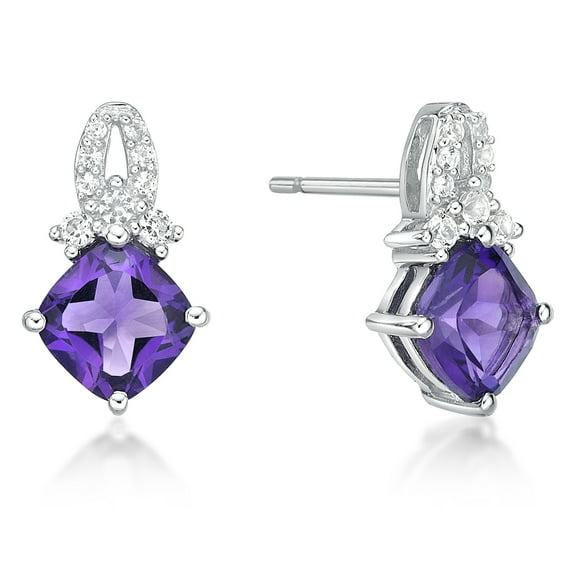 Jay Heart Designs 925 Sterling Silver Genuine Amethyst and Created White Sapphire Earrings
