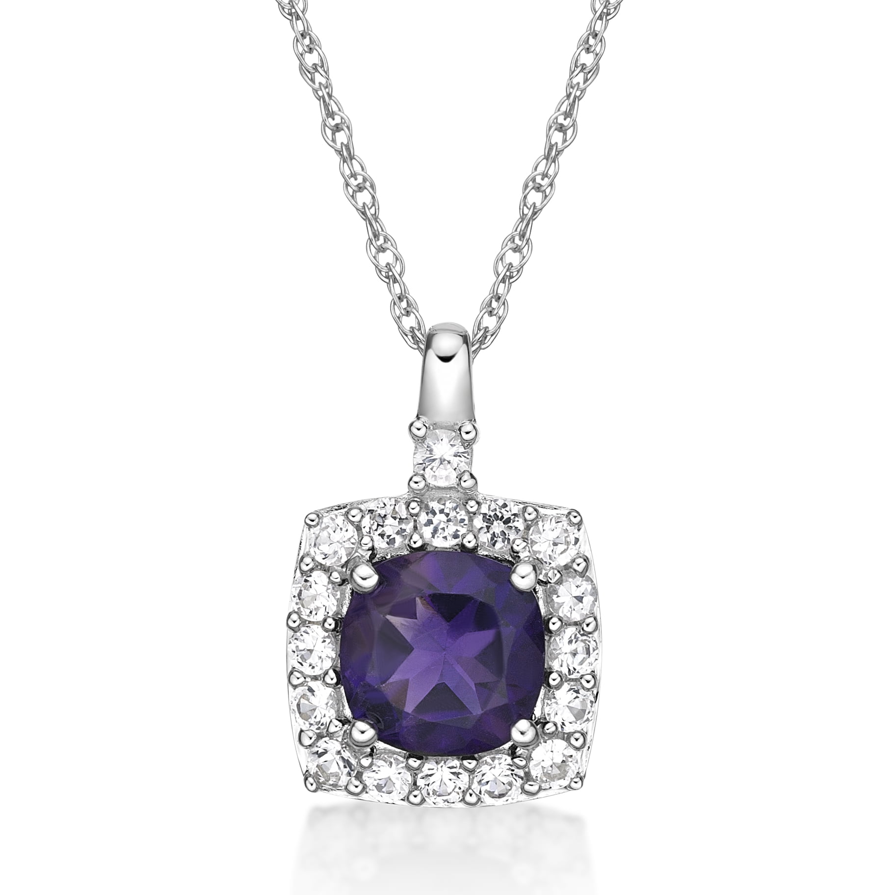 Jay Heart Designs 925 Sterling Silver Genuine Amethyst and Created White Sapphire Pendant with 18" Chain