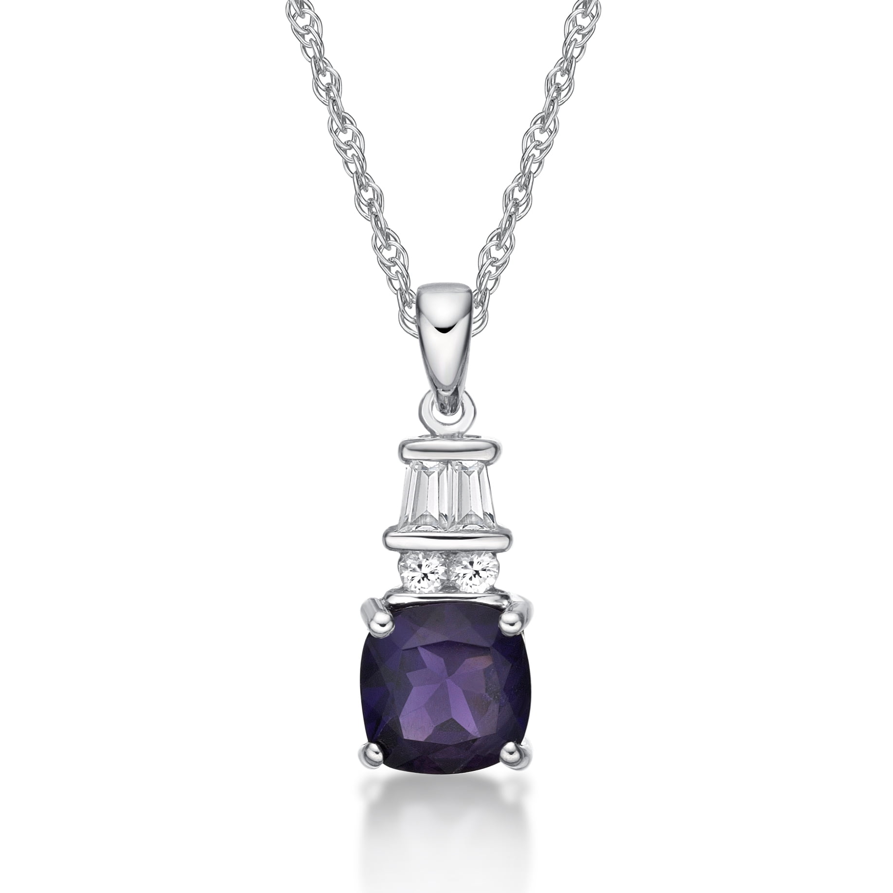 Jay Heart Designs 925 Sterling Silver Genuine Amethyst and Created White Sapphire Pendant with 18" Chain