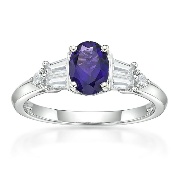 Jay Heart Designs 925 Sterling Silver Genuine Amethyst and Created White Sapphire Ring