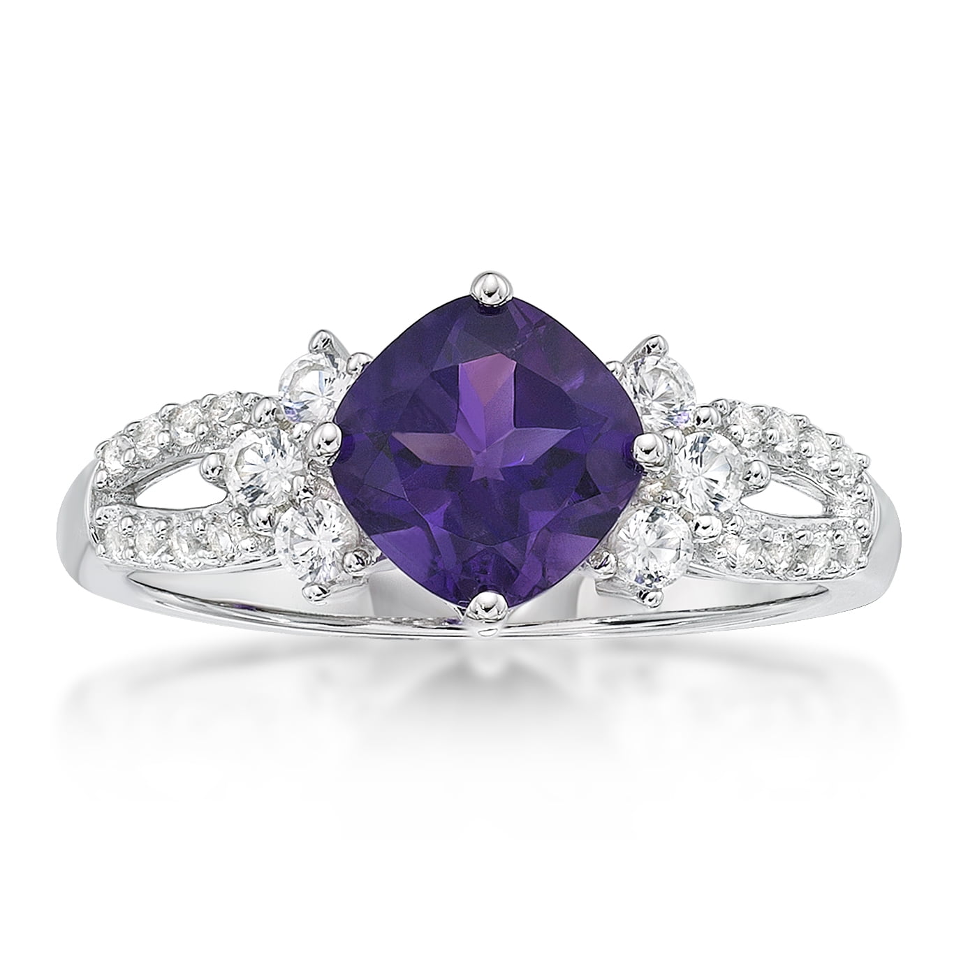 Jay Heart Designs 925 Sterling Silver Genuine Amethyst and Created White Sapphire Ring