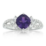 JAY HEART DESIGNS 925 Sterling Silver Genuine Amethyst and Created White Sapphire Ring
