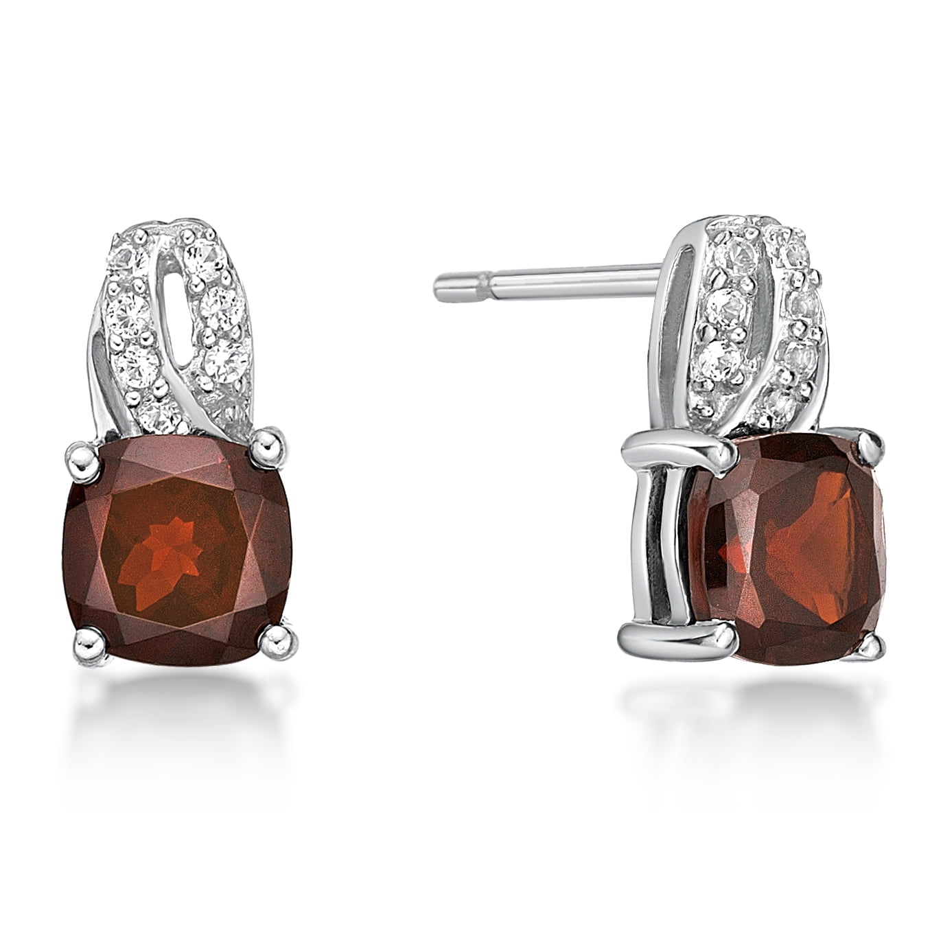 Jay Heart Designs 925 Sterling Silver Genuine Garnet and Created White Sapphire Earrings