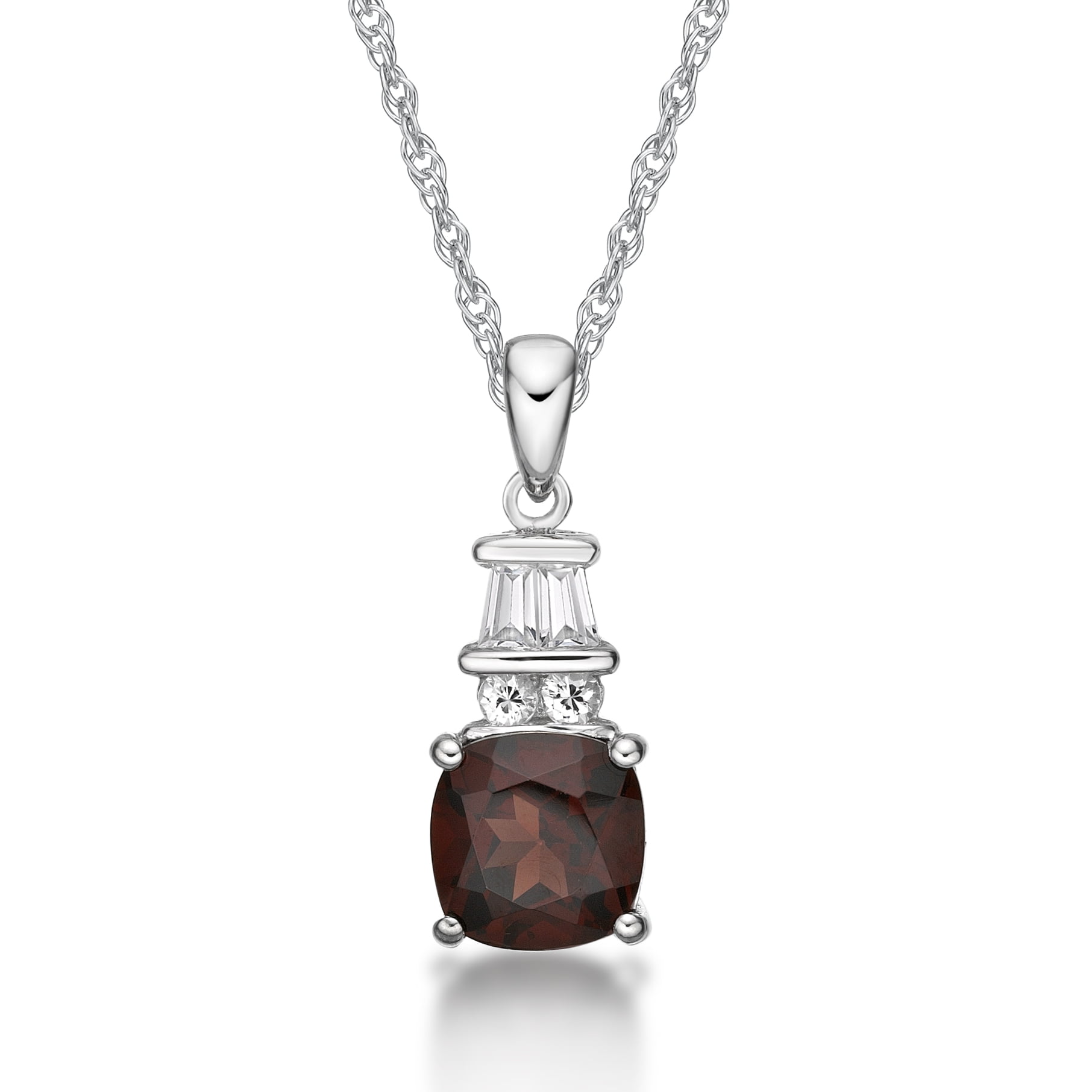 Jay Heart Designs 925 Sterling Silver Genuine Garnet and Created White Sapphire Pendant with 18" Chain