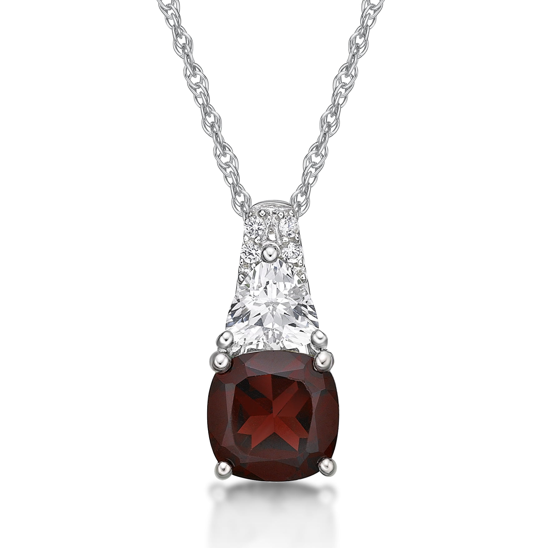 Jay Heart Designs 925 Sterling Silver Genuine Garnet and Created White Sapphire Pendant with 18" Chain