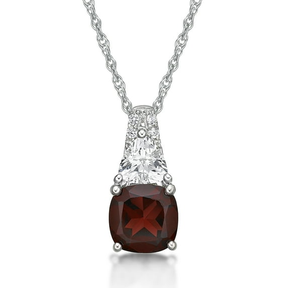 Jay Heart Designs 925 Sterling Silver Genuine Garnet and Created White Sapphire Pendant with 18" Chain