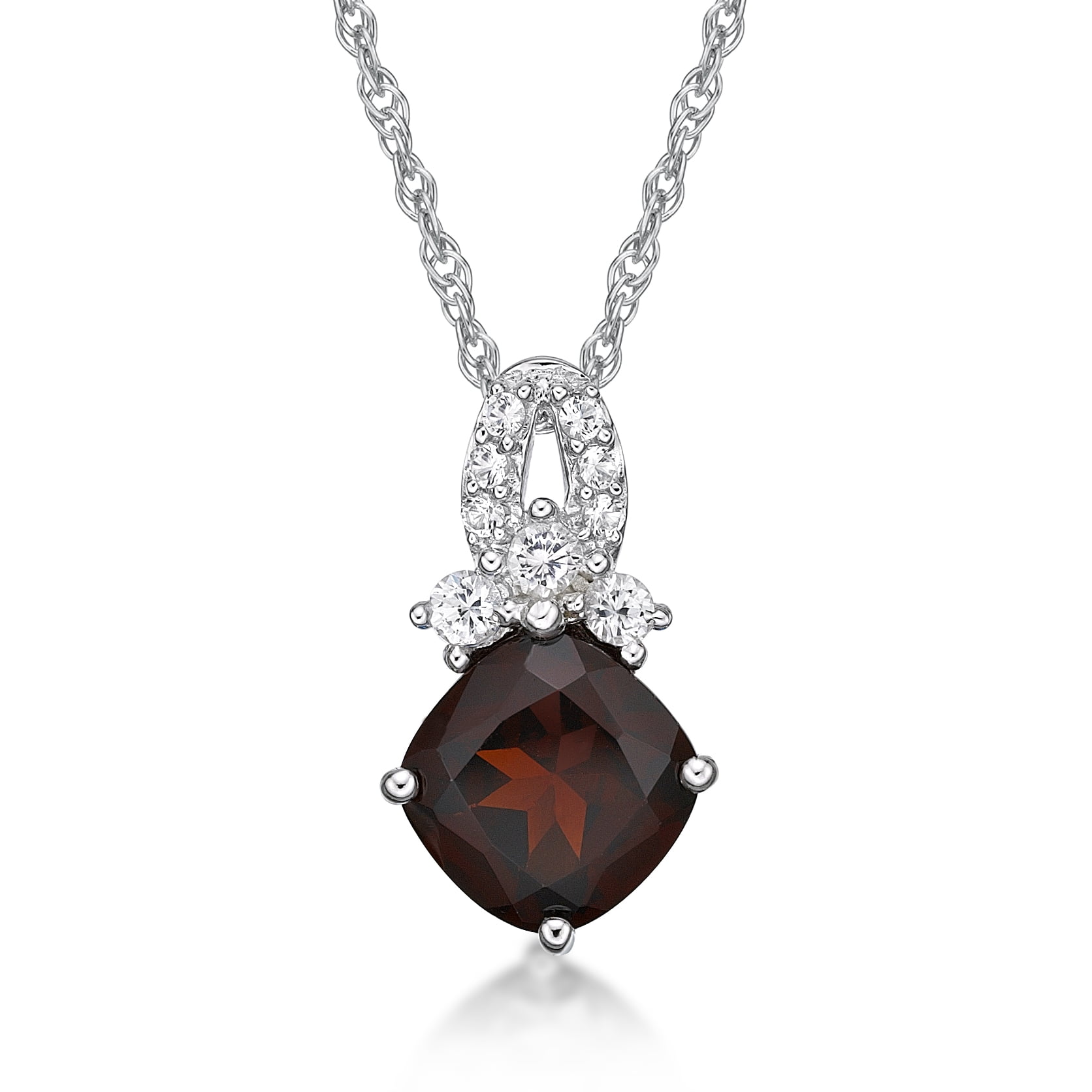 Jay Heart Designs 925 Sterling Silver Genuine Garnet and Created White Sapphire Pendant with 18" Chain