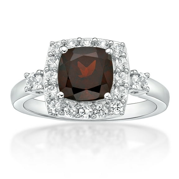 Jay Heart Designs 925 Sterling Silver Genuine Garnet and Created White Sapphire Ring