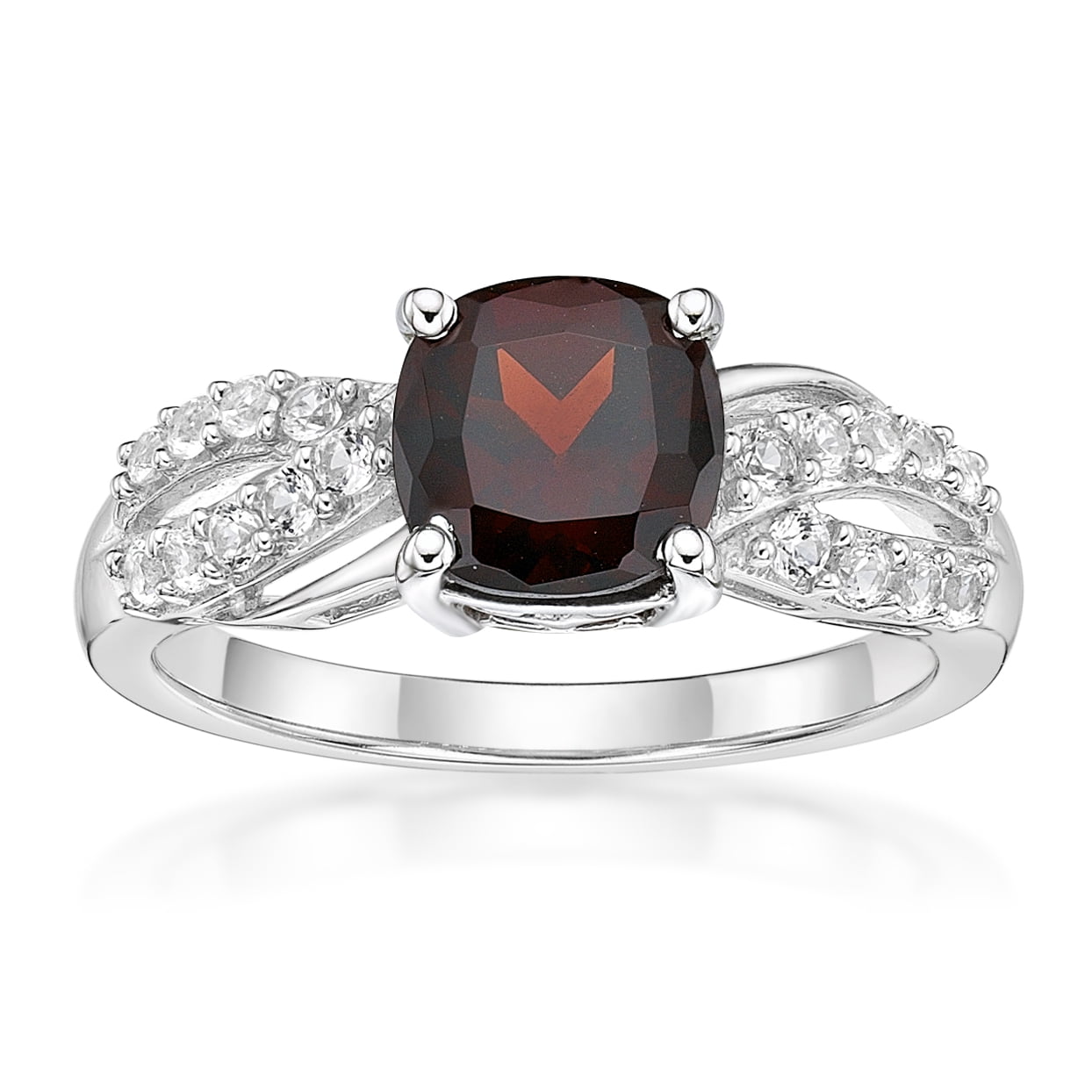 Jay Heart Designs 925 Sterling Silver Genuine Garnet and Created White Sapphire Ring