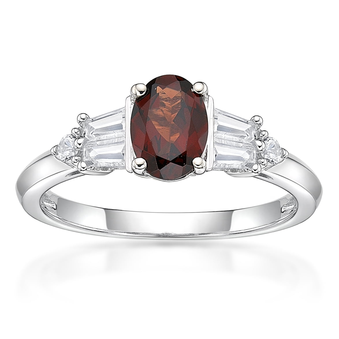 Jay Heart Designs 925 Sterling Silver Genuine Garnet and Created White Sapphire Ring