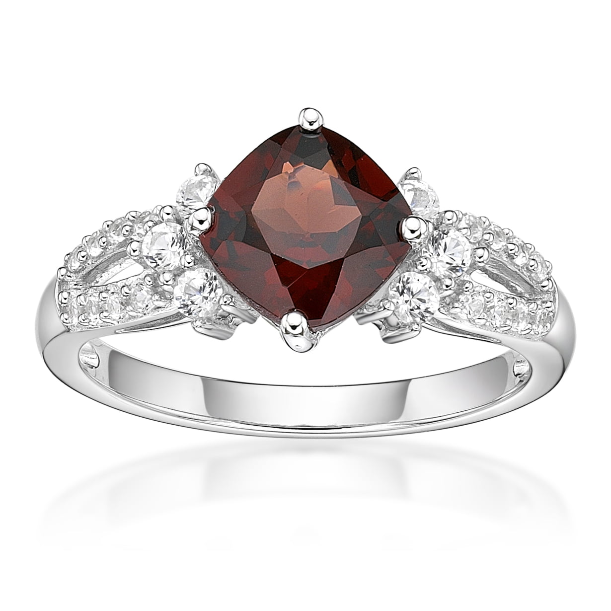 Jay Heart Designs 925 Sterling Silver Genuine Garnet and Created White Sapphire Ring