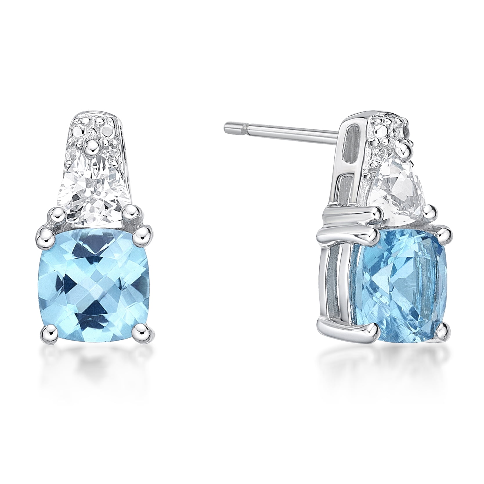 Jay Heart Designs 925 Sterling Silver Genuine Swiss Blue Topaz and Created White Sapphire Earrings