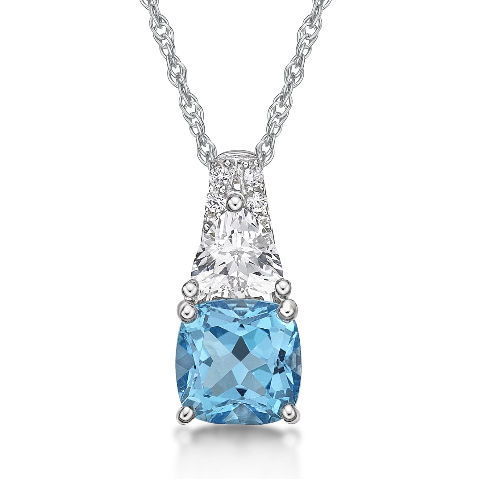 Jay Heart Designs 925 Sterling Silver Genuine Swiss Blue Topaz and Created White Sapphire Pendant with 18" Chain