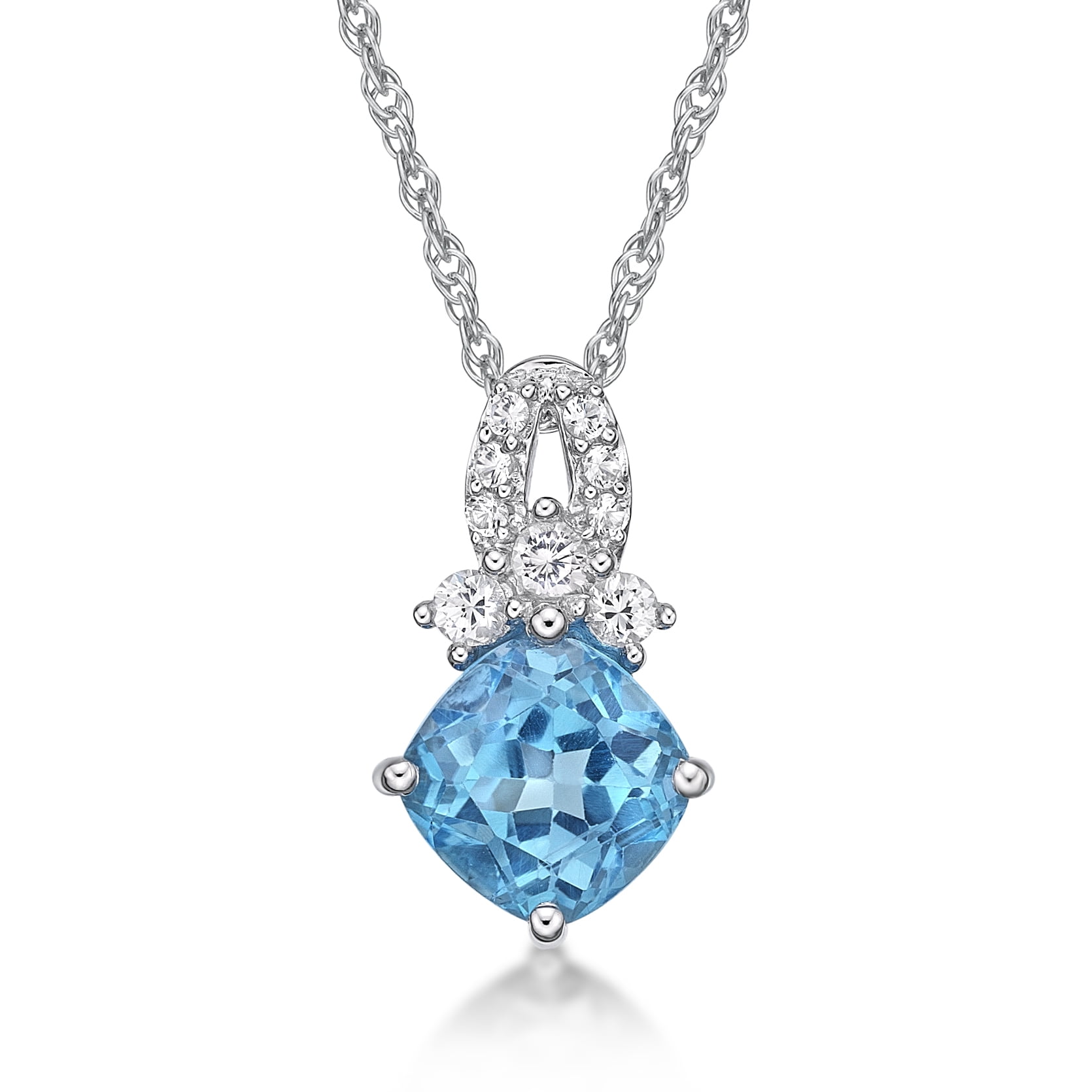 Jay Heart Designs 925 Sterling Silver Genuine Swiss Blue Topaz and Created White Sapphire Pendant with 18" Chain