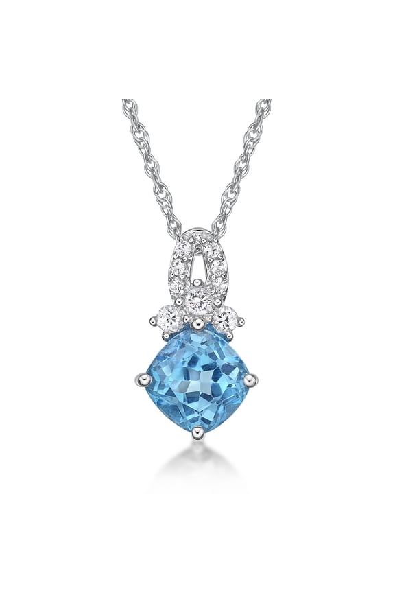 925 Sterling Silver Genuine Swiss Blue Topaz and Created White Sapphire Pendant with 18" Chain